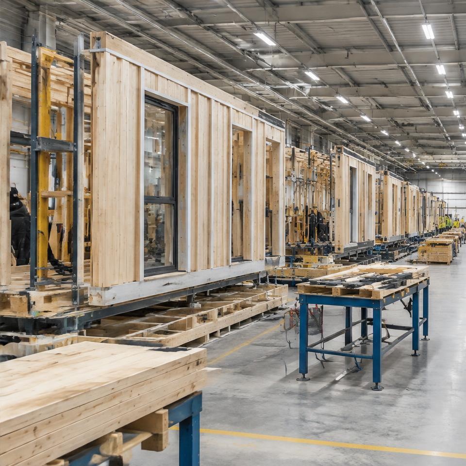 Illustrative image: modular housing factory interior